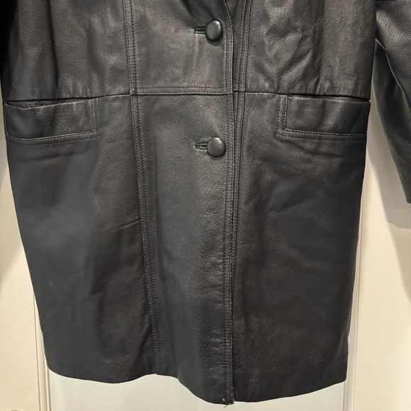 Vintage 90s Black Genuine Leather Trench Coat Size M Minimalist Grunge - Picture 4 of 17